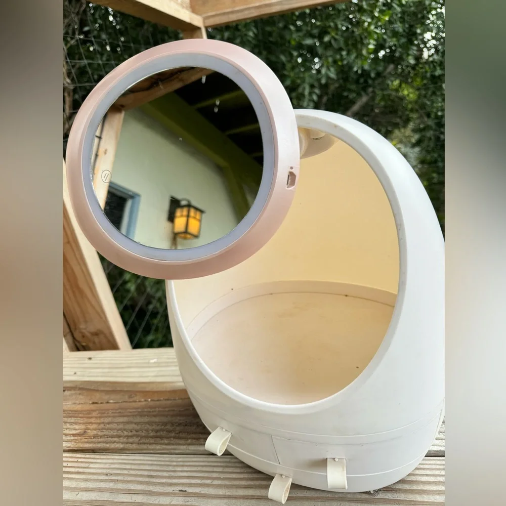 White bathroom makeup storage/holder
